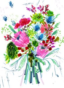 花束。 2014年（钢笔墨水，纸上蜡笔）